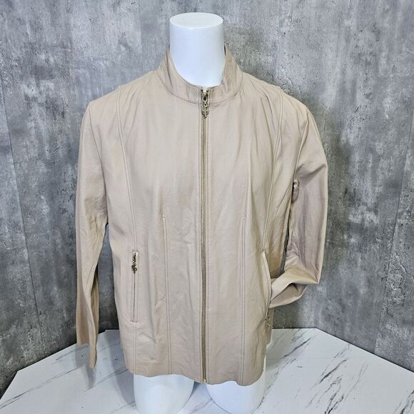 Father Sons‎ Mens 4XL Beige Soft Lambs Leather Jacket with Gold Zips Lightweight